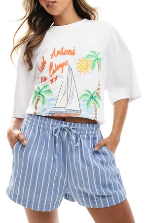 Threadbare And white stripe linen look shorts with elasticated waist