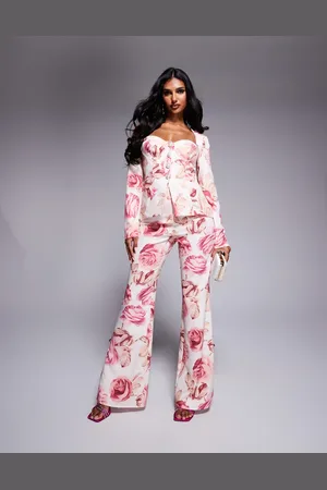 ASOS Co-ord slim fit tailored trouser with embellished button detail in rose print