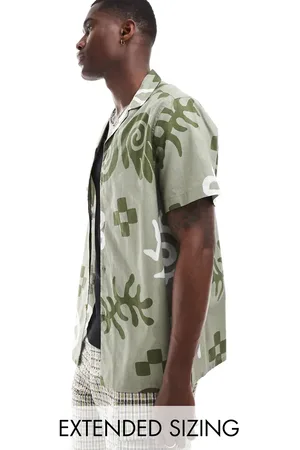 ASOS Relaxed revere shirt with abstract print in green