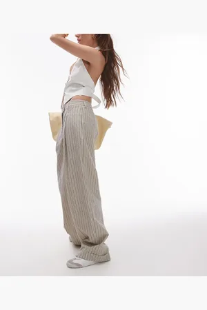 Topshop Low slung textured stripe trouser in stone