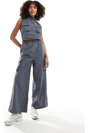 Pimkie Sleeveless cut out wide leg utility jumpsuit in charcoal