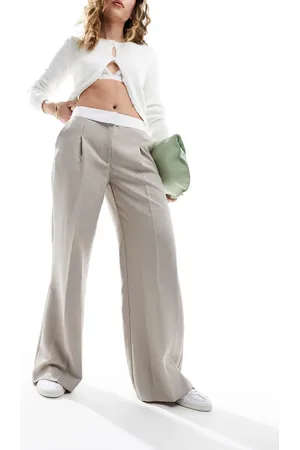 Miss Selfridge Fold over waistband trouser in stone
