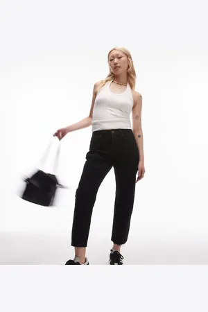 Topshop Cropped mid rise straight jeans with raw hems in