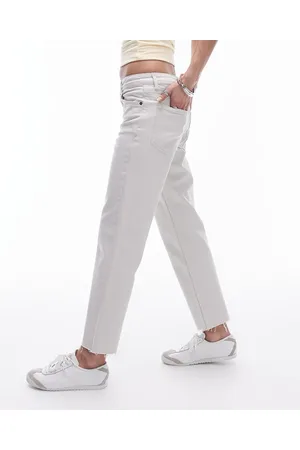 Topshop Cropped mid rise straight jeans with raw hems in off