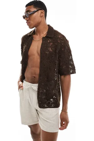 Bershka Crochet boxy shirt in chocolate