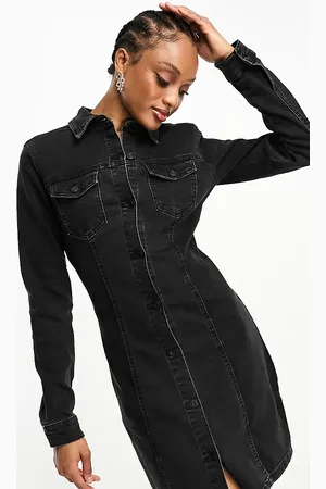 ASOS ASOS DESIGN Tall denim fitted shirt dress in