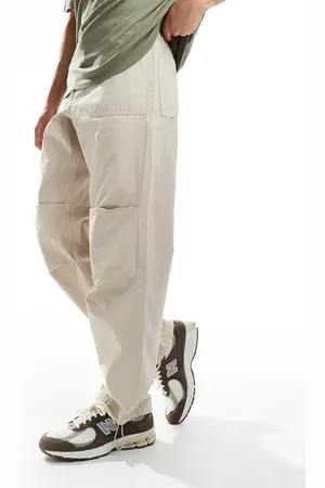 SELECTED Loose fit elasticated waistband ripstop trousers in stone