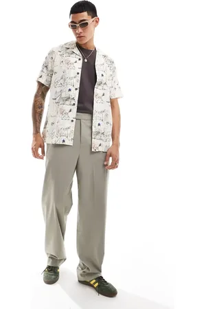 Pretty Green Music sketch print short sleeve linen shirt in ecru