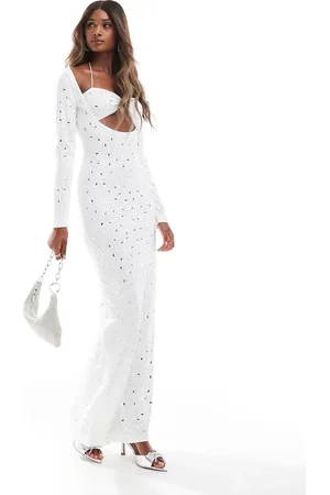 Murci Exclusive diamante cut out long sleeve maxi dress in