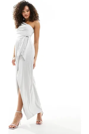 TFNC Bridesmaids one shoulder maxi dress with pleated detail in