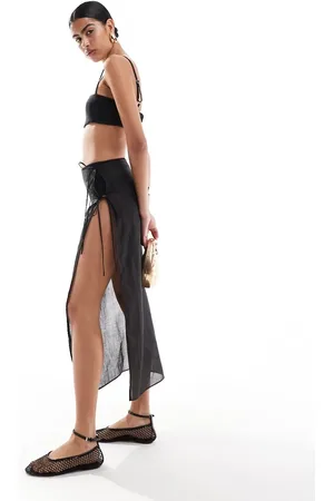 MANGO Selection sheer lightweight tie side co-ord skirt in