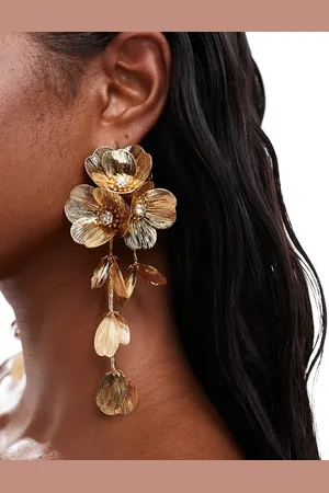 ASOS Drop earrings with 3D floral design in tone