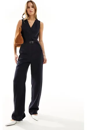 MANGO Waistcoat tailored jumpsuit in navy