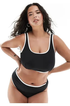 ASOS Curve contrast binding supportive high leg high waist bikini bottom in black