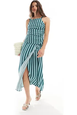 Whistles Tonal stripe midi skirt in green co-ord