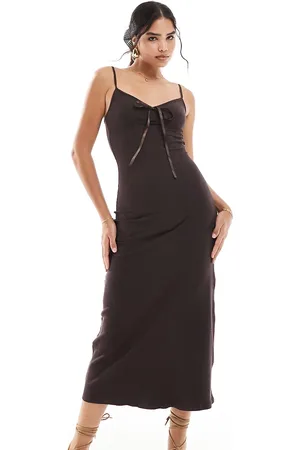 Miss Selfridge Maxi cami dress in chocolate