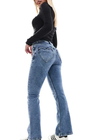 Miss Selfridge Heart pocket flare jean in mid wash