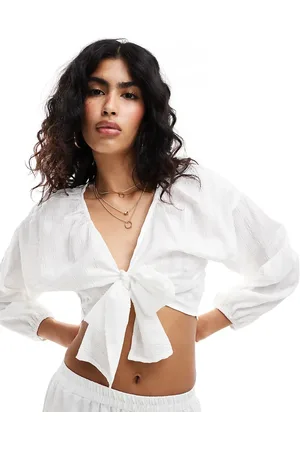 Esmée Esmee puff sleeve tie front beach top co-ord in off