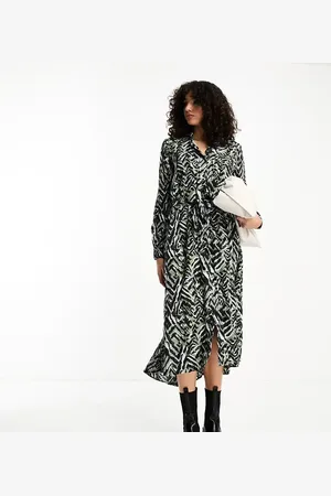 JDY Belted midi shirt dress In abstract animal print