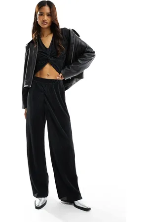 Pieces® Plisse high wasited wide leg trousers co-ord in