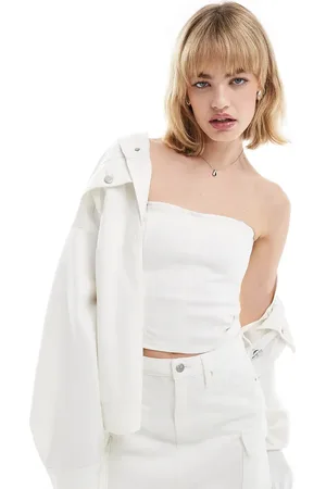 Calvin Klein Co-ord denim zip bustier in wash - ASOS Exclusive