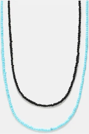 FADED FUTURE 2 pack beaded festival necklace in turquoise and black