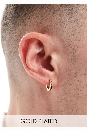LOST SOULS Stainless steel huggie earrings with black enamel in 18k plated