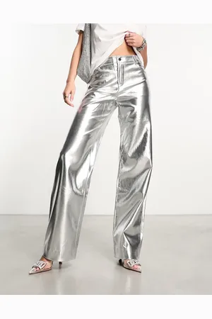 MANGO Straight leg jeans in metallic