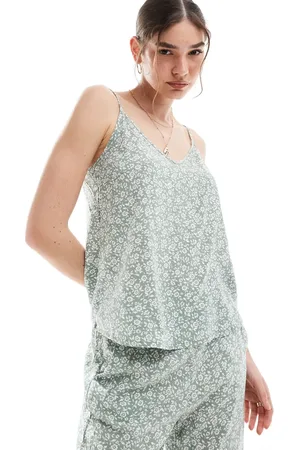 VERO MODA V neck cami top co-ord in sage floral