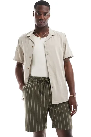 Only & Sons Pull on linen mix short in khaki stripe