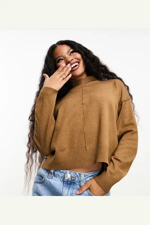 JDY Seam detail high neck jumper in camel