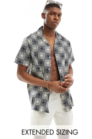 ASOS Relaxed revere linen look shirt in geo tile print