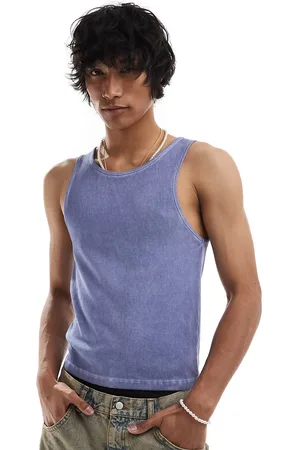 COLLUSION Ribbed muscle vest in blue wash