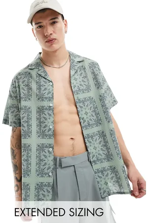 ASOS Relaxed revere shirt with tile bandana print in sage