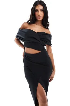 True Violet Cut out bardot wrap midi dress in