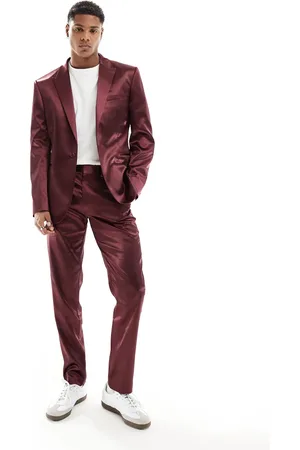 ASOS Skinny satin suit trouser in burgundy