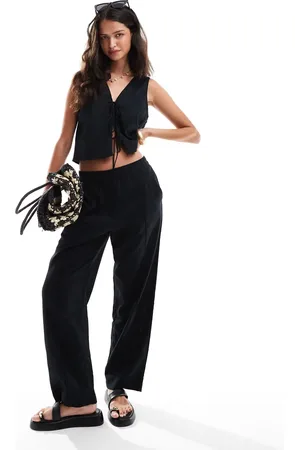 Abercrombie & Fitch Co-ord linen blend wide leg trouser in