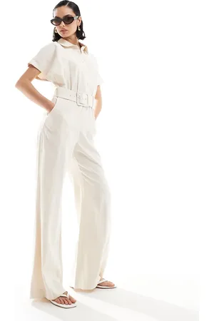 MANGO Oversized belted jumpsuit in beige
