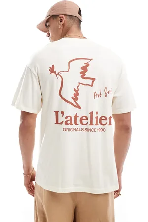 JACK & JONES Oversized t-shirt with bird art backprint in cream