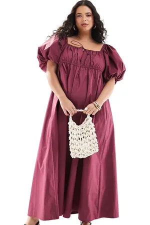 ASOS ASOS DESIGN Curve puffed sleeve smock midi dress in burgundy