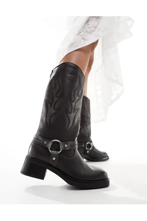 Steve Madden Bloom leather pull on biker knee boots in