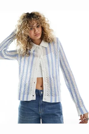 ONLY Open knit cardigan in blue stripe
