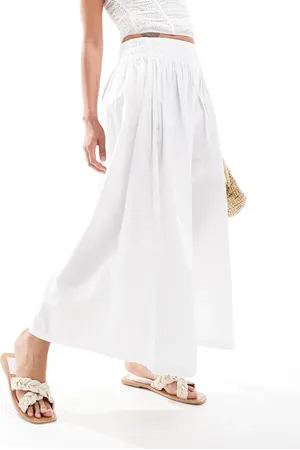 Bershka Poplin maxi skirt in ecru