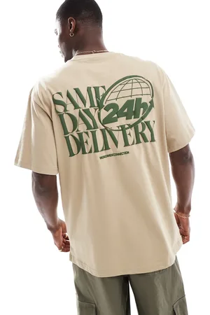 Pull&Bear Same day delivery back printed t-shirt in beige
