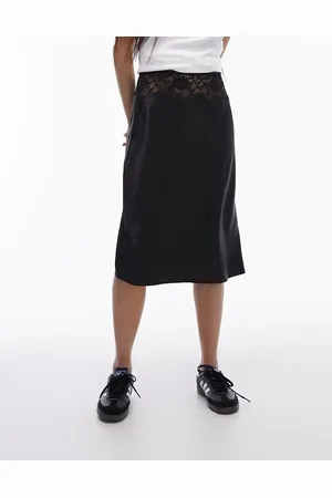 Topshop Lace waistband insert 90s length satin bias skirt in