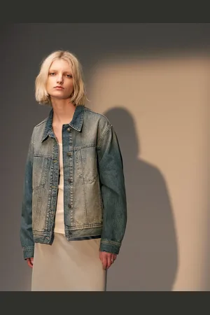 Topshop Boxy denim jacket in dirty green