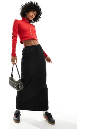 Monki Nylon drawstring maxi skirt in