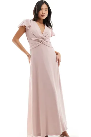 TFNC Bridesmaid wrap front maxi dress in soft