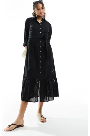 New Look Broderie detail shirt midi dress in