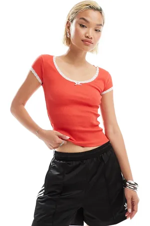 COLLUSION Scoop rib fitted top with lace trim in
